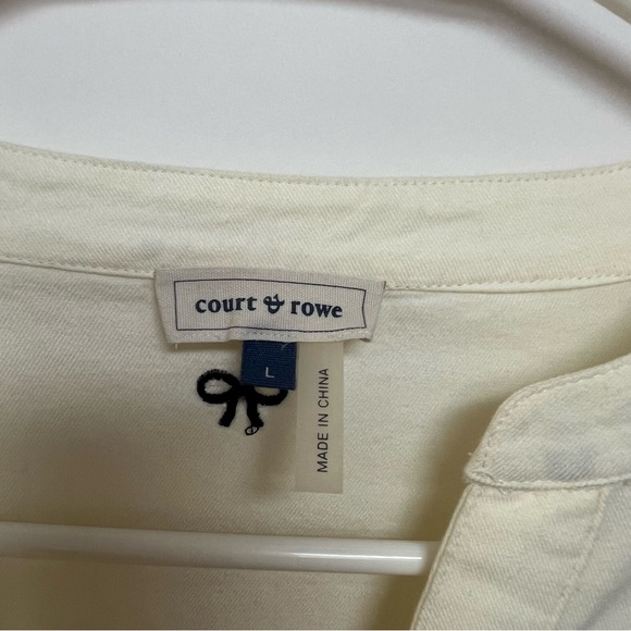 NWT Court & Row Bow Embroidered Long Sleeve Henley Top White Navy Size Large - Picture 8 of 10